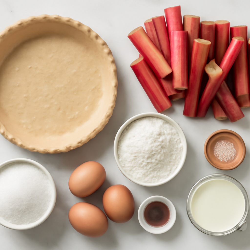 Ingredients for Classic Rhubarb Custard Pie Recipe - Tangy & Creamy Dessert