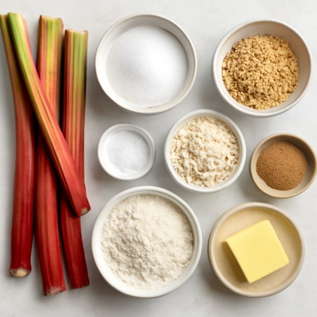 Ingredients for Easy Rhubarb Crumble Recipe - Classic Dessert with a Tangy Twist