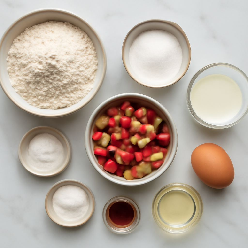 Ingredients for Easy Rhubarb Muffins Recipe - Tangy and Delicious