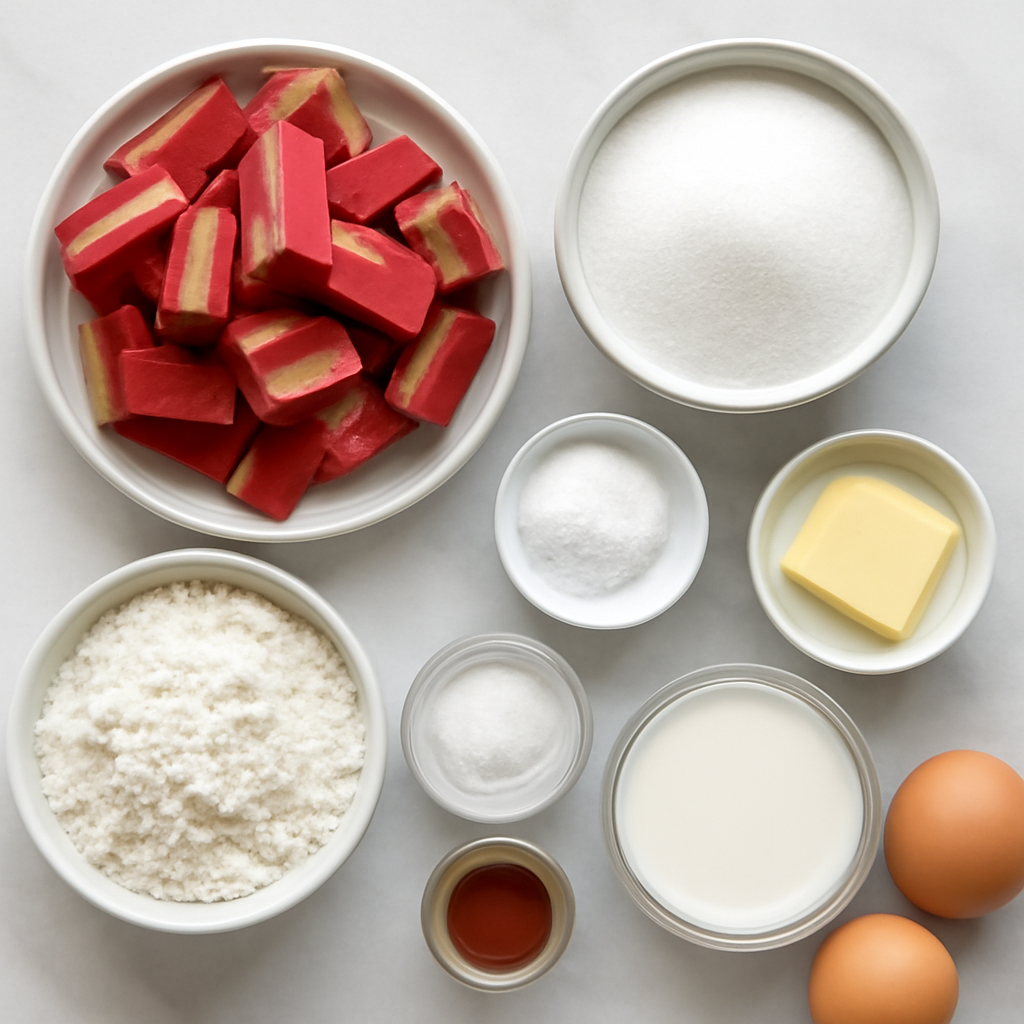 Ingredients for Rhubarb Upside Down Cake Recipe - Easy and Delicious Dessert